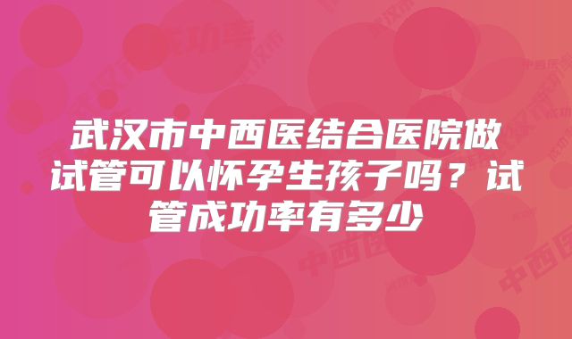 武汉市中西医结合医院做试管可以怀孕生孩子吗？试管成功率有多少