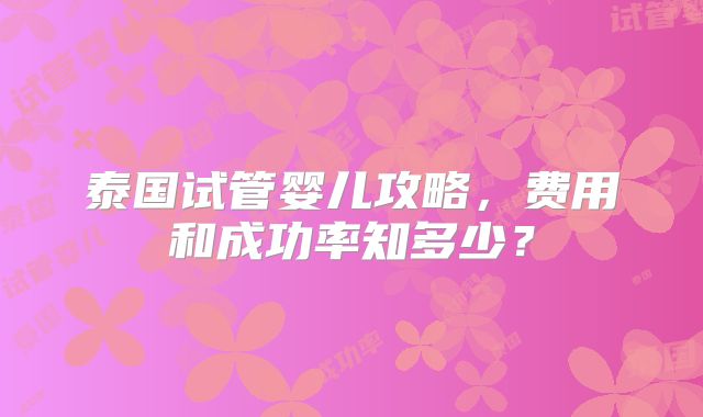 泰国试管婴儿攻略，费用和成功率知多少？