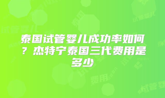 泰国试管婴儿成功率如何？杰特宁泰国三代费用是多少