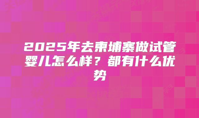 2025年去柬埔寨做试管婴儿怎么样？都有什么优势