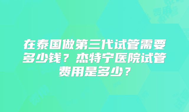 在泰国做第三代试管需要多少钱？杰特宁医院试管费用是多少？