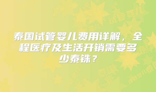 泰国试管婴儿费用详解，全程医疗及生活开销需要多少泰铢？