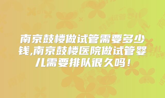 南京鼓楼做试管需要多少钱,南京鼓楼医院做试管婴儿需要排队很久吗！