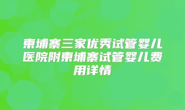 柬埔寨三家优秀试管婴儿医院附柬埔寨试管婴儿费用详情