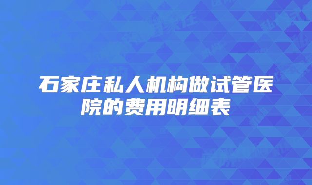 石家庄私人机构做试管医院的费用明细表