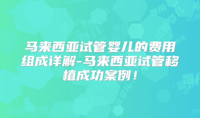 马来西亚试管婴儿的费用组成详解-马来西亚试管移植成功案例!