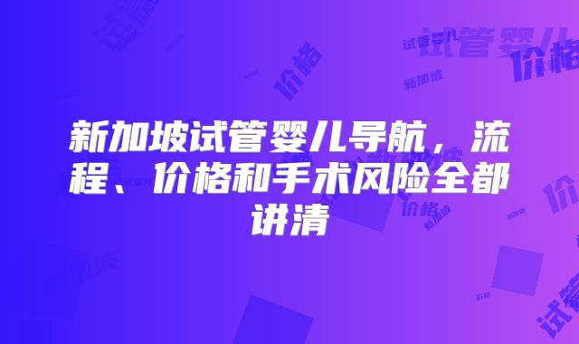 新加坡试管婴儿导航，流程、价格和手术风险全都讲清