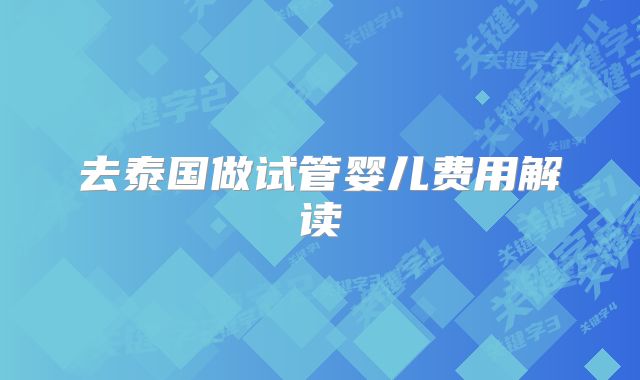 去泰国做试管婴儿费用解读