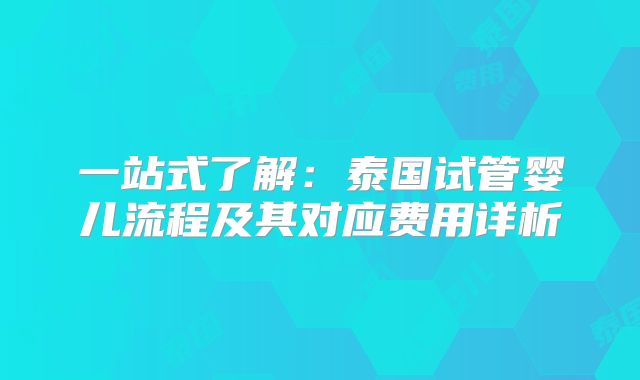 一站式了解:泰国试管婴儿流程及其对应费用详析