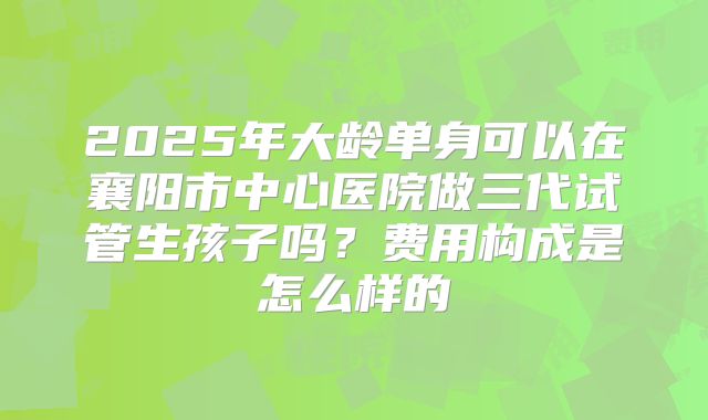 2025年大龄单身可以在襄阳市中心医院做三代试管生孩子吗?费用构成是怎么样的