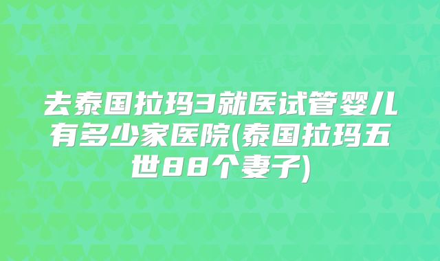 去泰国拉玛3就医试管婴儿有多少家医院(泰国拉玛五世88个妻子)