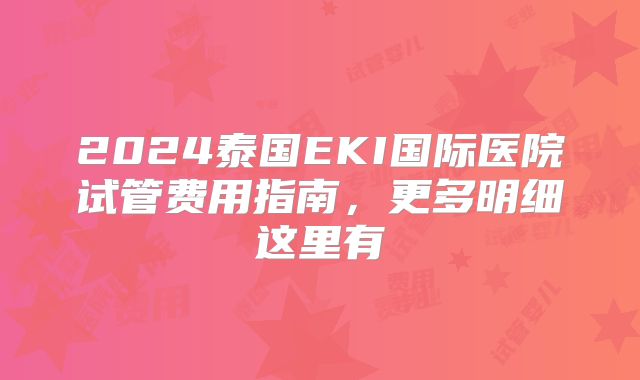 2024泰国EKI国际医院试管费用指南，更多明细这里有