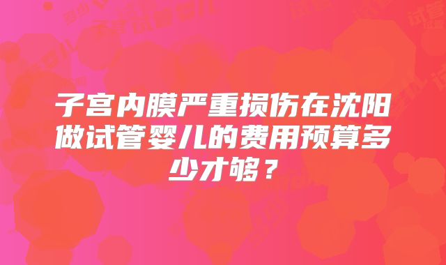 子宫内膜严重损伤在沈阳做试管婴儿的费用预算多少才够?