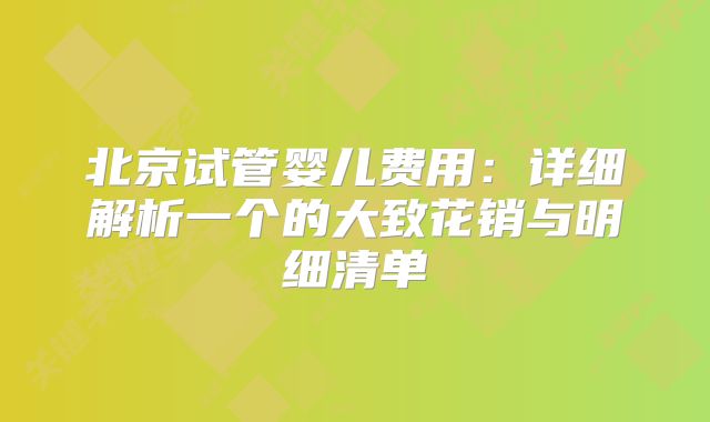 北京试管婴儿费用:详细解析一个的大致花销与明细清单