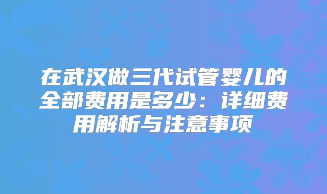在武汉做三代试管婴儿的全部费用是多少:详细费用解析与注意事项