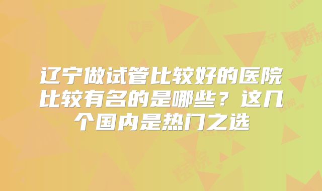 辽宁做试管比较好的医院比较有名的是哪些？这几个国内是热门之选