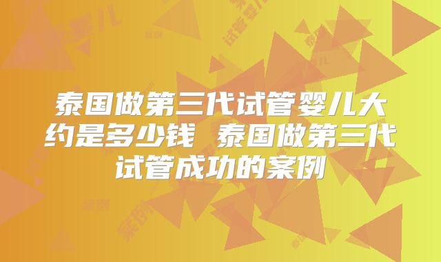 泰国做第三代试管婴儿大约是多少钱 泰国做第三代试管成功的案例