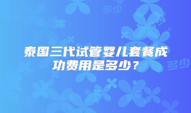 泰国三代试管婴儿套餐成功费用是多少？