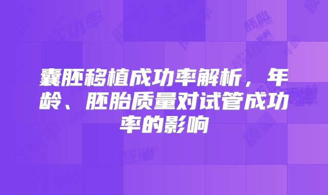 囊胚移植成功率解析,年龄、胚胎质量对试管成功率的影响