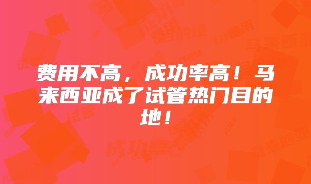 费用不高，成功率高！马来西亚成了试管热门目的地！
