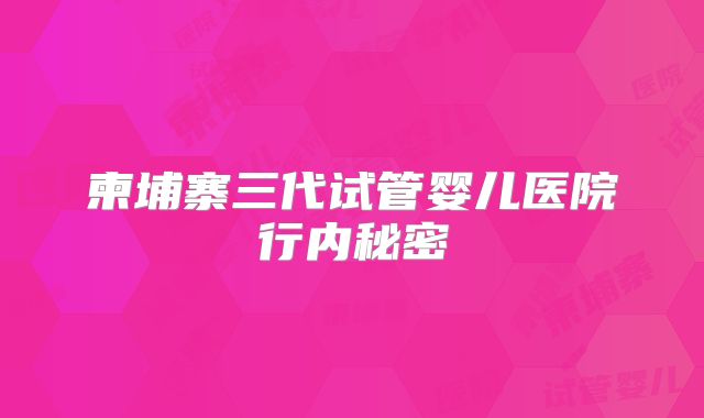 柬埔寨三代试管婴儿医院行内秘密