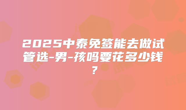 2025中泰免签能去做试管选-男-孩吗要花多少钱?