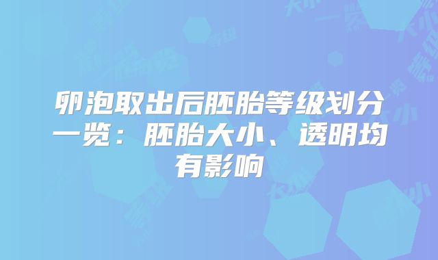 卵泡取出后胚胎等级划分一览:胚胎大小、透明均有影响