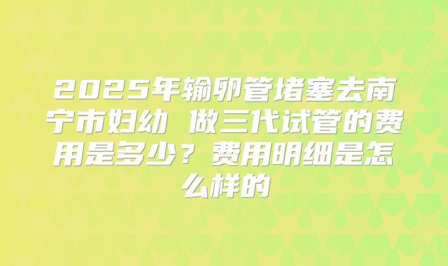 2025年输卵管堵塞去南宁市妇幼 做三代试管的费用是多少？费用明细是怎么样的