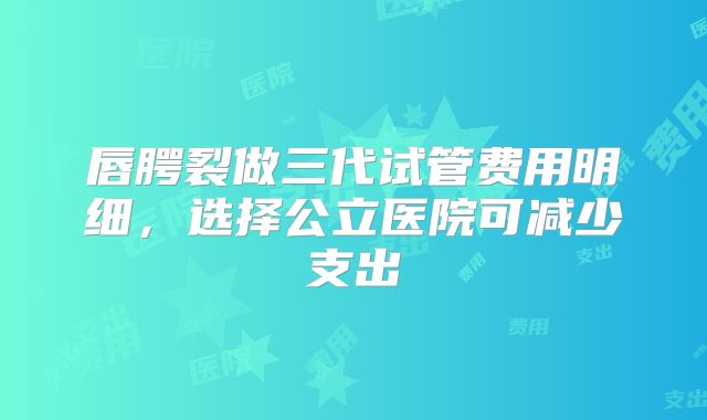 唇腭裂做三代试管费用明细，选择公立医院可减少支出