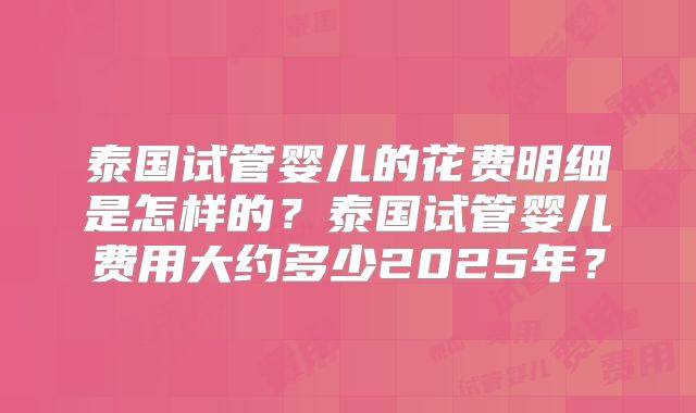 泰国试管婴儿的花费明细是怎样的？泰国试管婴儿费用大约多少2025年？