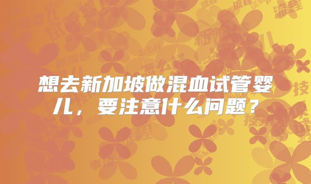 想去新加坡做混血试管婴儿，要注意什么问题？