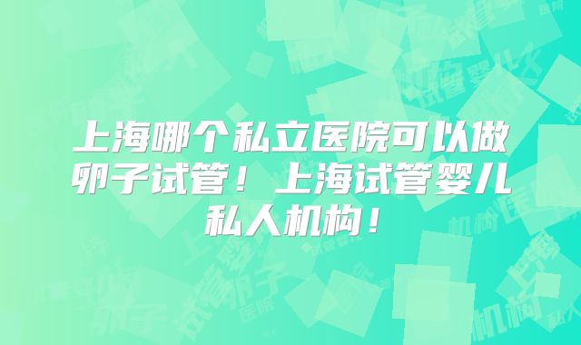 上海哪个私立医院可以做卵子试管！上海试管婴儿私人机构！