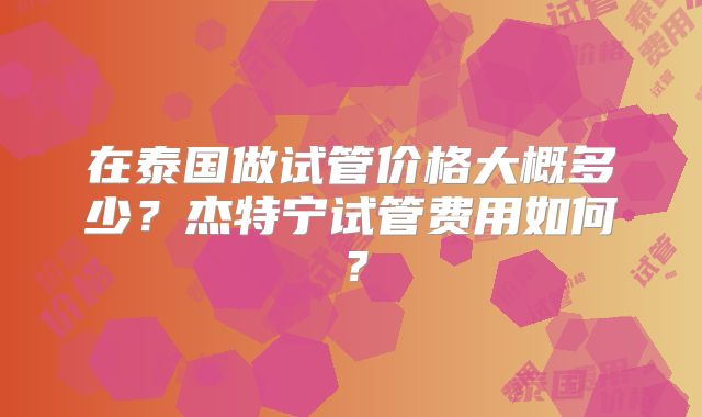 在泰国做试管价格大概多少？杰特宁试管费用如何？
