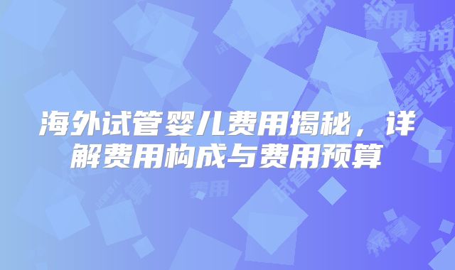 海外试管婴儿费用揭秘，详解费用构成与费用预算
