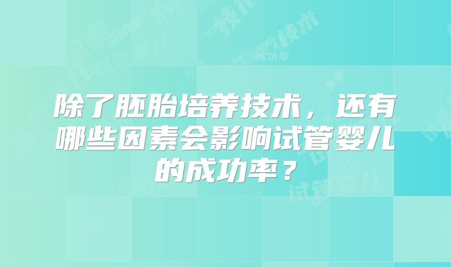 除了胚胎培养技术,还有哪些因素会影响试管婴儿的成功率?