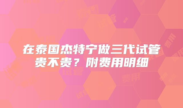 在泰国杰特宁做三代试管贵不贵？附费用明细