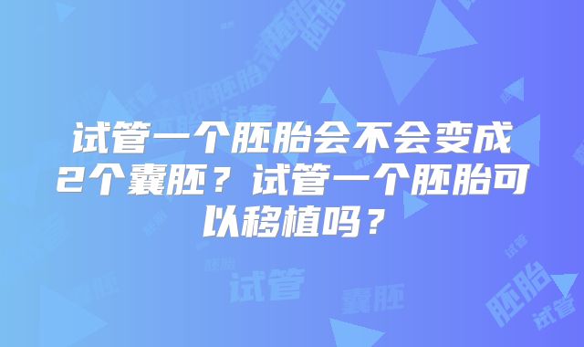 试管一个胚胎会不会变成2个囊胚?试管一个胚胎可以移植吗?