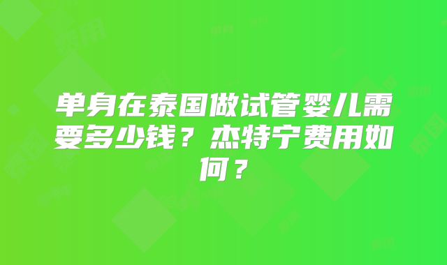 单身在泰国做试管婴儿需要多少钱?杰特宁费用如何?
