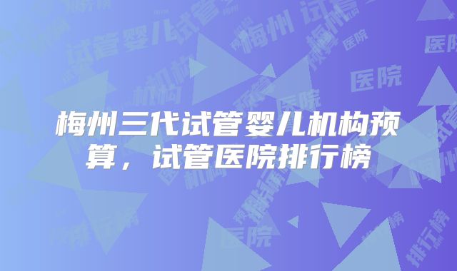 梅州三代试管婴儿机构预算,试管医院排行榜