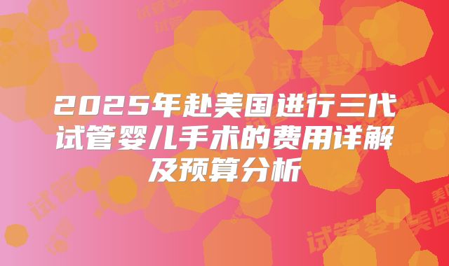 2025年赴美国进行三代试管婴儿手术的费用详解及预算分析