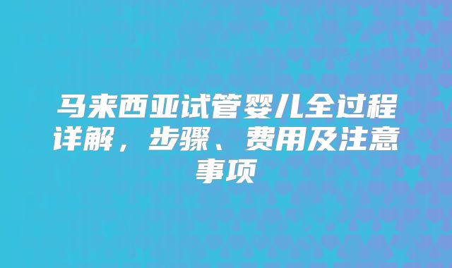 马来西亚试管婴儿全过程详解,步骤、费用及注意事项