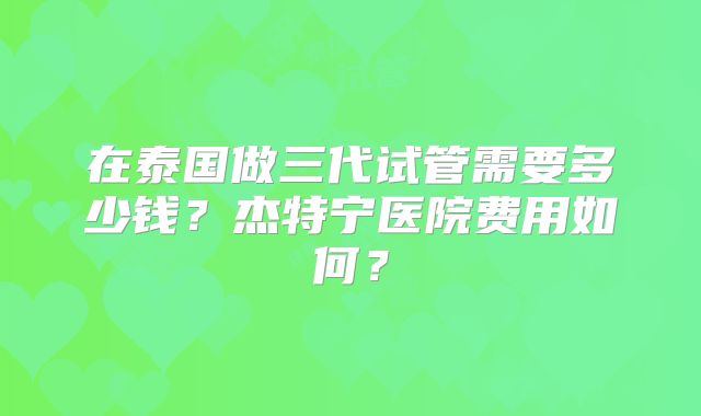 在泰国做三代试管需要多少钱？杰特宁医院费用如何？