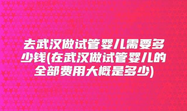 去武汉做试管婴儿需要多少钱(在武汉做试管婴儿的全部费用大概是多少)