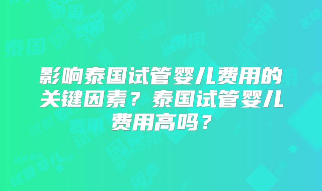 影响泰国试管婴儿费用的关键因素?泰国试管婴儿费用高吗?