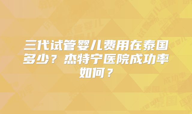 三代试管婴儿费用在泰国多少?杰特宁医院成功率如何?