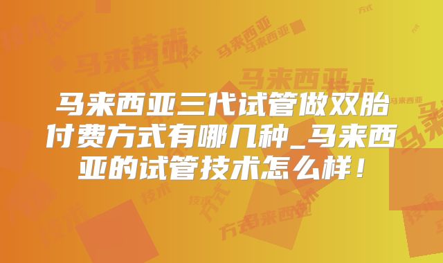 马来西亚三代试管做双胎付费方式有哪几种_马来西亚的试管技术怎么样!