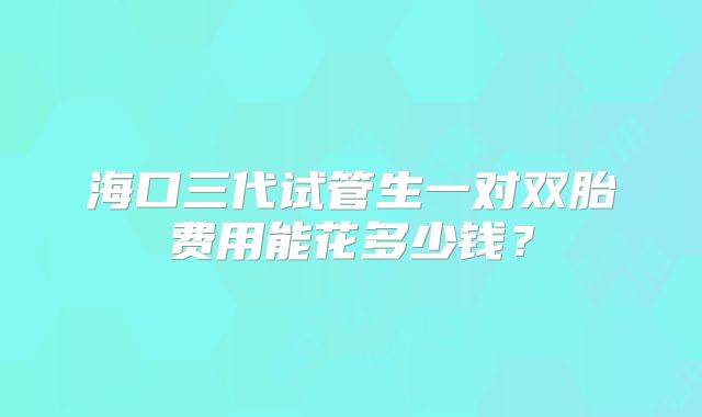 海口三代试管生一对双胎费用能花多少钱？