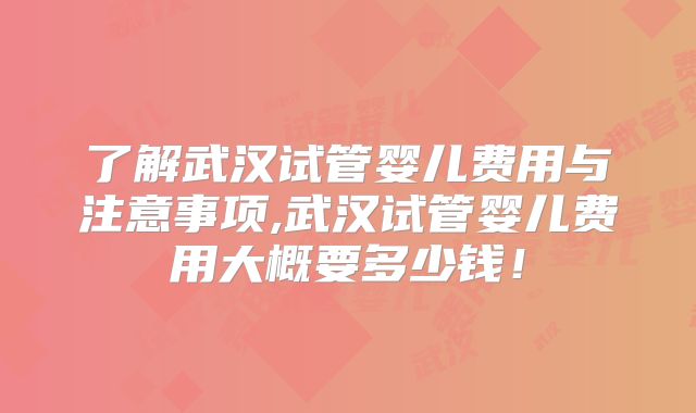 了解武汉试管婴儿费用与注意事项,武汉试管婴儿费用大概要多少钱!