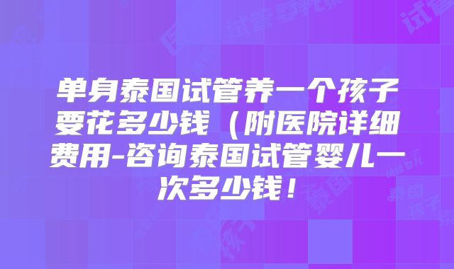 单身泰国试管养一个孩子要花多少钱(附医院详细费用-咨询泰国试管婴儿一次多少钱!