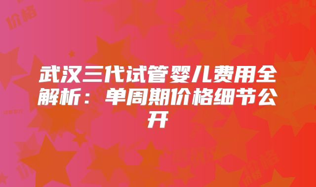 武汉三代试管婴儿费用全解析：单周期价格细节公开